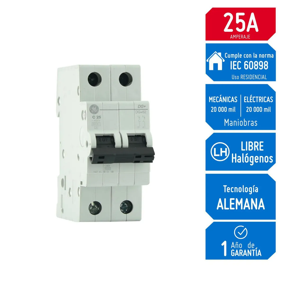 Llave Térmica Riel DIN DMS 2X25A 6KA 690992 G. Electric