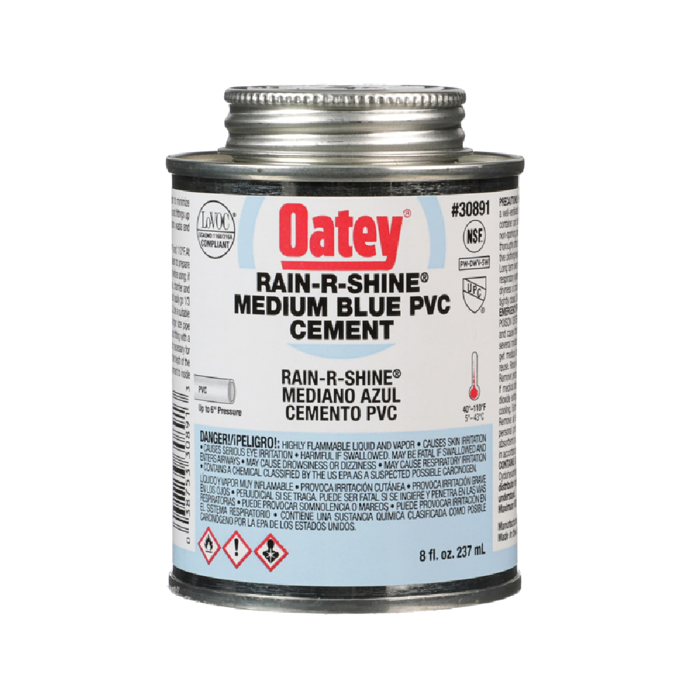 Pegamento PVC Rain-r-shine Mediano Azul 1/16 Gl Oatey