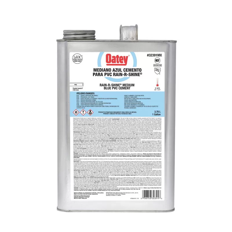 Pegamento PVC Rain-r-shine Mediano Azul 1 Gl Oatey